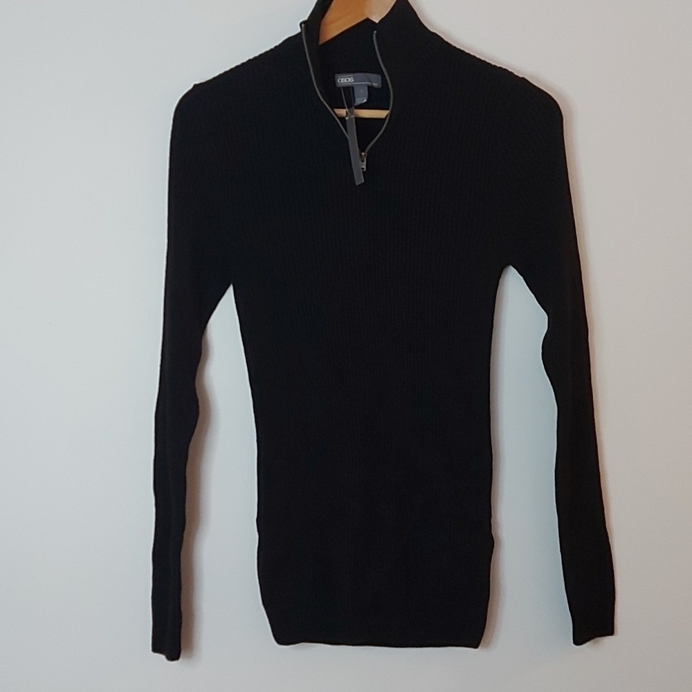 NWT Asos 1/4 Zip Ribbed Knit Long Sleeve Mockneck Tunic Length Sweater Size XS